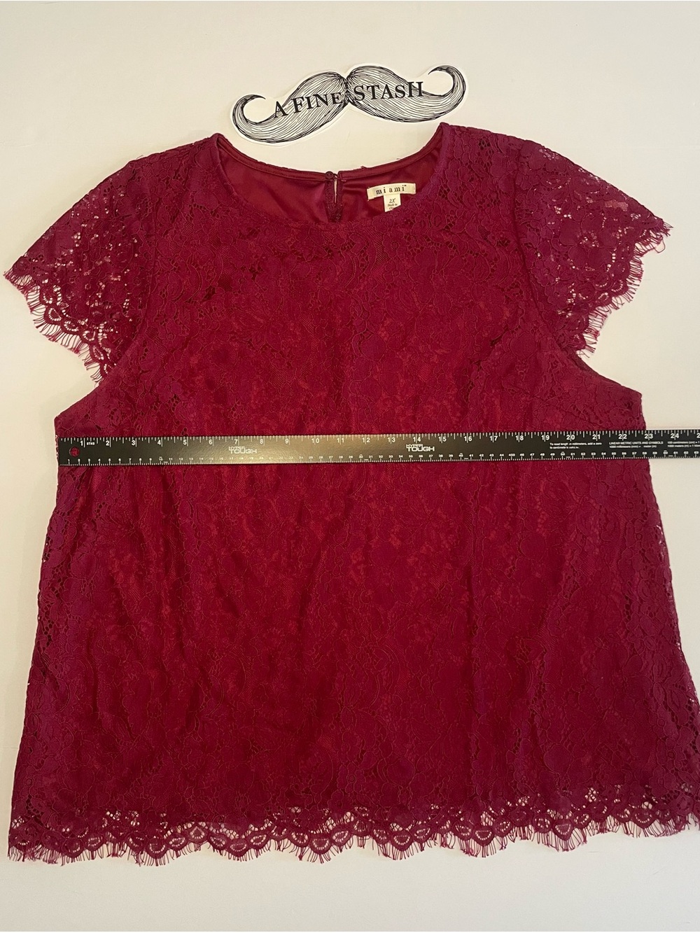 Miami Burgundy Lace Lined Round Neck Cap Sleeve Blouse Women's Plus 2X